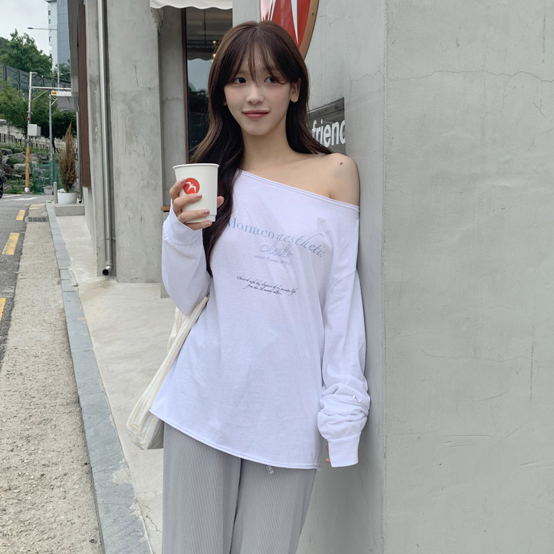 루코 레터링 루즈핏 입술넥 긴팔 티셔츠 ts4642 - 상세 이미지 5