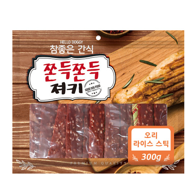 헬로도기 쫀득져키 대용량강아지간식 애견 건조간식 오리+라이스스틱, 300g, 1개 - 상품 이미지