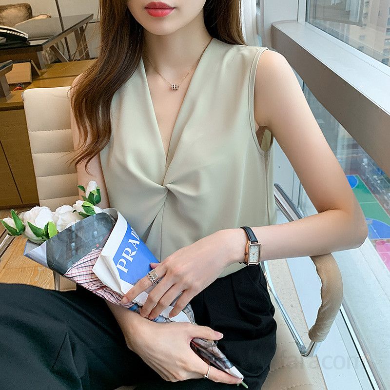 여름 여성 루즈핏 브이넥 앞꼬임 민소매 블라우스 폴리 룩 데일리룩 하객룩 나시블라우스 5062 - 상세 이미지 5