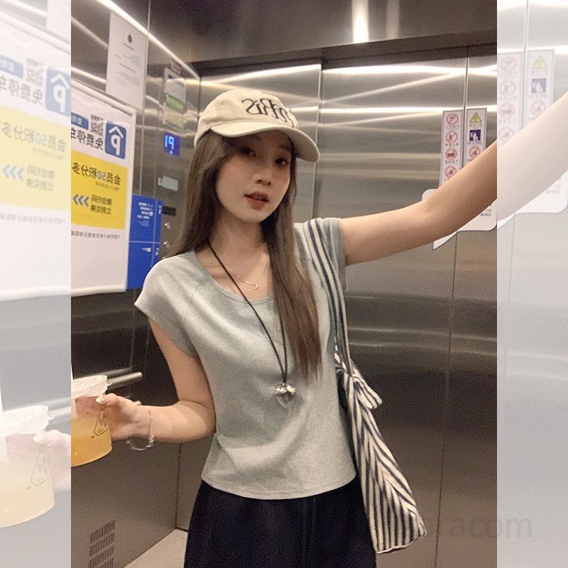 봄 여름 여성 슬림핏 라운드넥 나그랑 무지 반팔 티셔츠 면스판 데일리룩 캐주얼룩 베이직 1752 - 상세 이미지 4