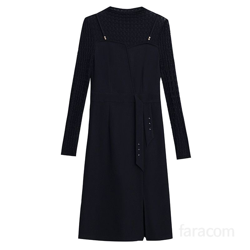 블랙 레이스 긴팔 미디 H라인원피스 슬림핏 빅사이즈 밑단트임 봄가을 룩 하객룩 8098