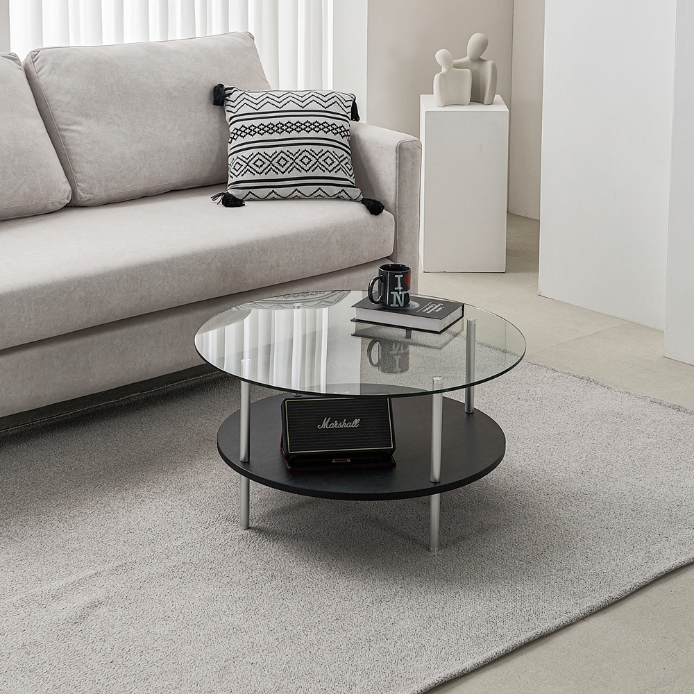 클라르 낮은 좌식테이블 높은 유리 소파 원형 티테이블 커피