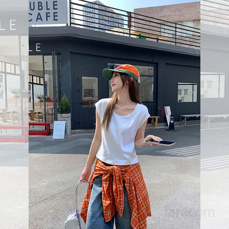 봄 여름 여성 슬림핏 라운드넥 나그랑 무지 반팔 티셔츠 면스판 데일리룩 캐주얼룩 베이직 1752 - 상세 이미지 2
