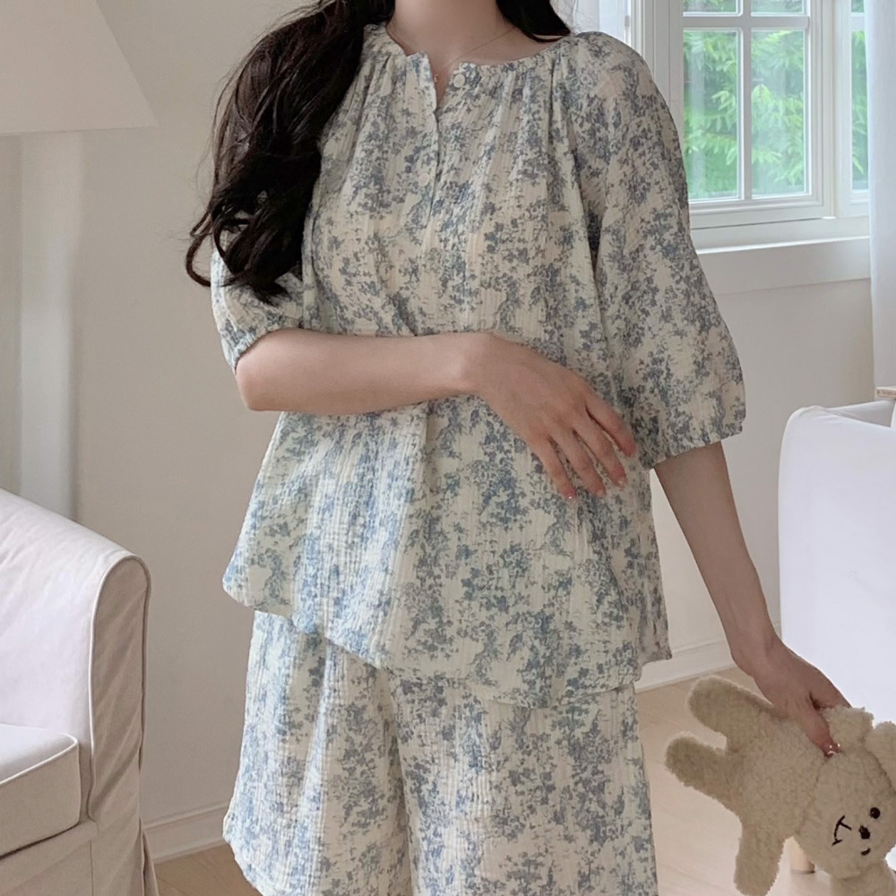 요루면잠옷 순면잠옷 파자마반바지 여름 뜨왈 반팔 홈웨어 세트 이미지 8