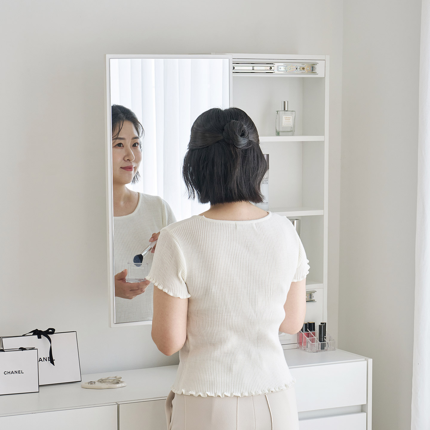 모디카 르엔 틈새 화장대 스툴 일체형 화이트 좌형 이미지 6