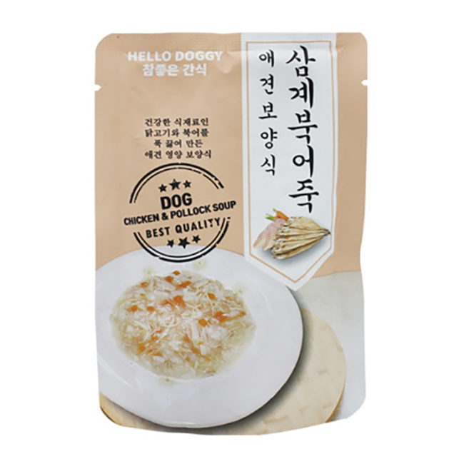 헬로도기 강아지죽 강아지스프 노령견 노견 습식 간식 삼계+북어죽, 80g, 1개 - 메인 이미지