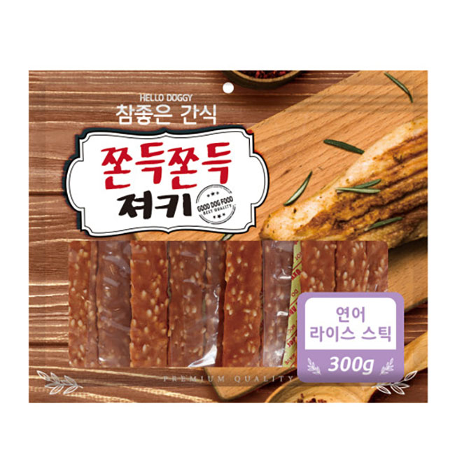 헬로도기 쫀득져키 대용량강아지간식 애견 건조간식 연어+라이스스틱, 300g, 1개 - 상품 이미지