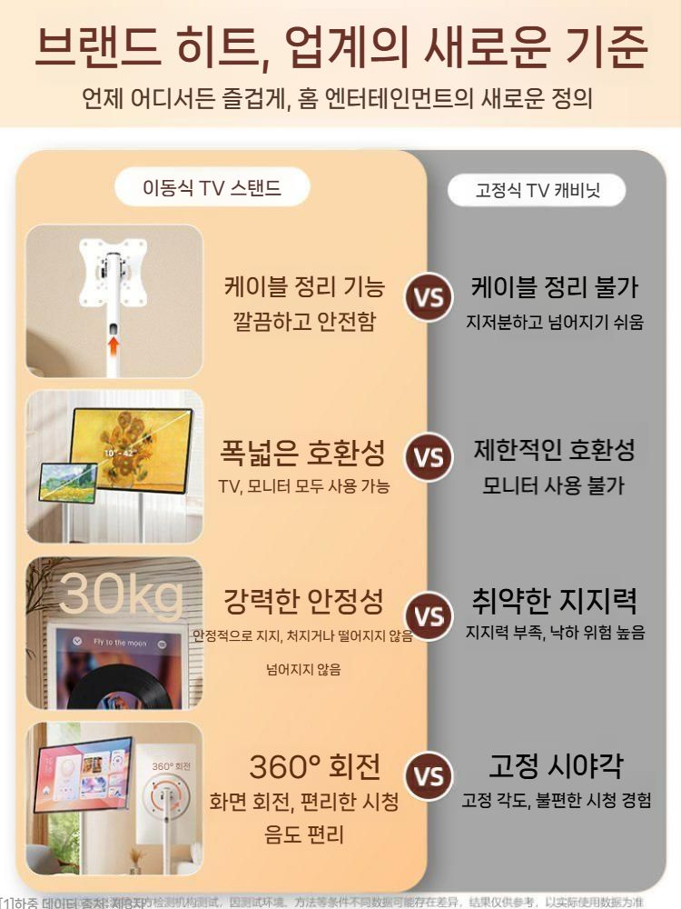 TV 이동식 브래킷 탠바이미 티비거치대 이동식 룸앤 TV 스탠드 소형(10~32인치) 360도 회전/무소음바퀴 - 상세 이미지 2