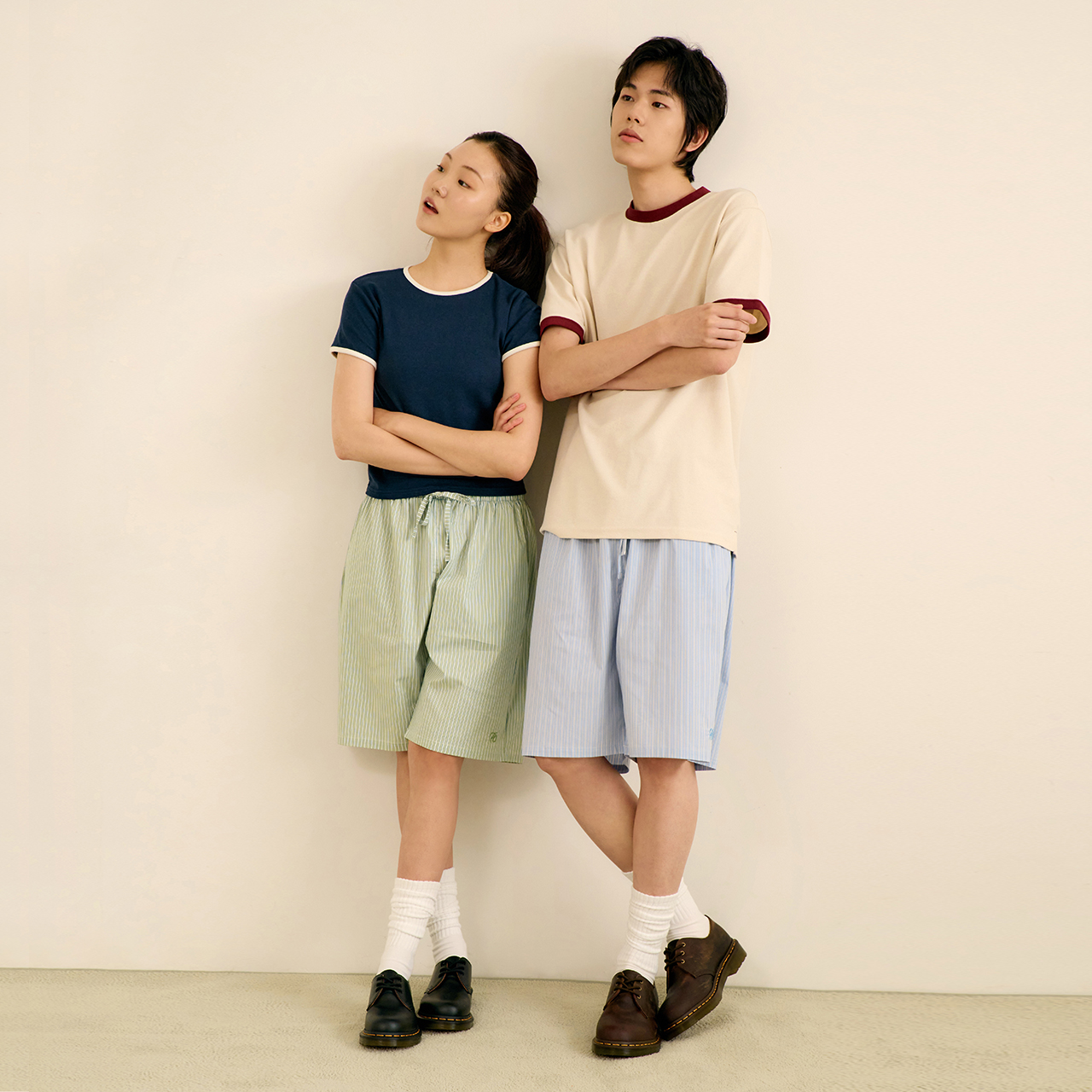 스트라이프 버뮤다 파자마 코튼 팬츠 여름 잠옷 바지 커플 여성 남성 홈웨어