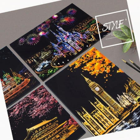 haesinsangsa 스크래치 그림 야경 세트 도시 풍경화 불꽃놀이 명소