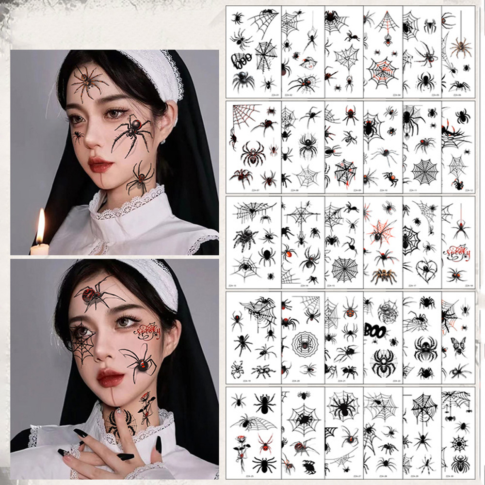 할로윈 거미 타투스티커 30매 세트 스파이더 거미줄 000문신 할로윈파티 분장용 물전사 스티커 - 상세 이미지 4