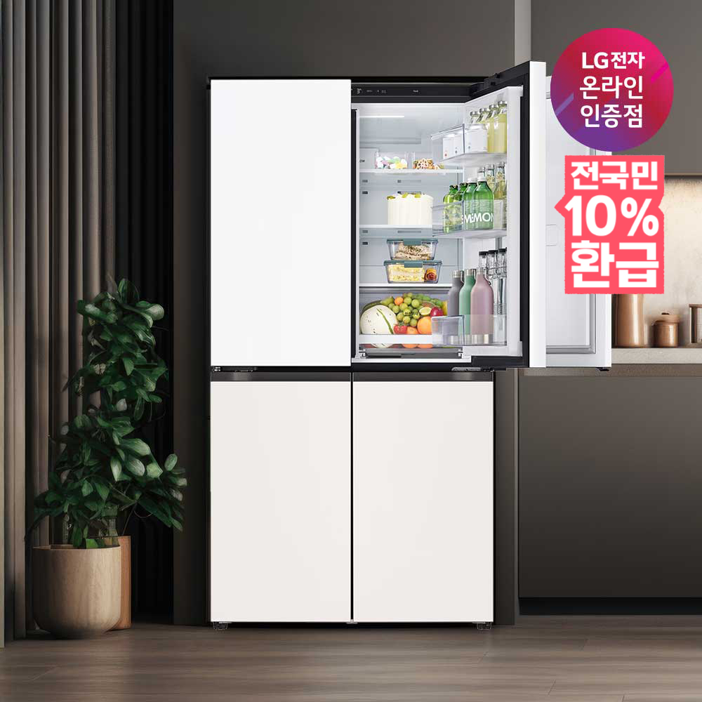 [으뜸효율] LG 오브제컬렉션 매직스페이스 4도어 870L 1등급 네이처 크림 화이트+베이지(T875MHE111)
