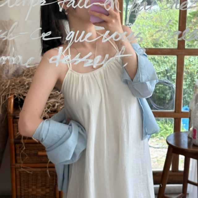 휴양지 홀터넥 끈나시 슬리브리스 원피스 - 상세 이미지 2