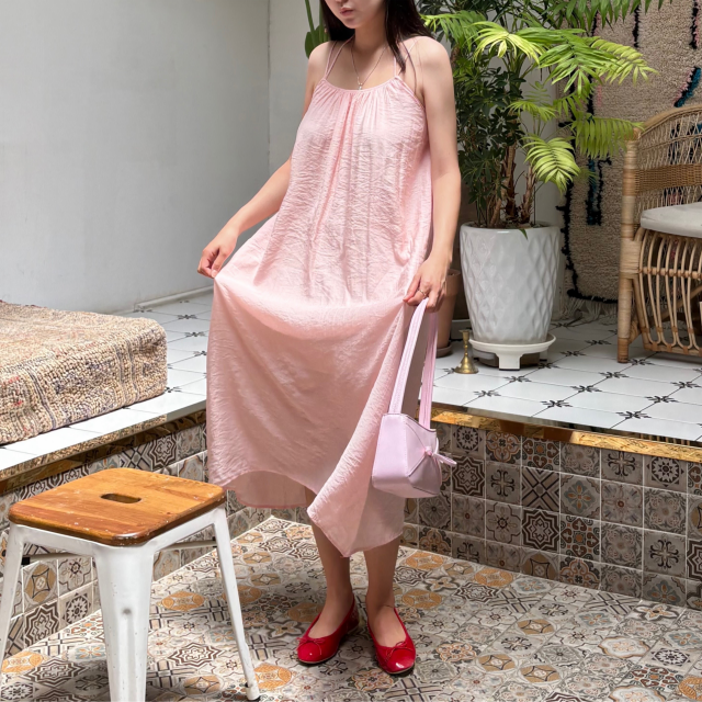 휴양지 홀터넥 끈나시 슬리브리스 원피스 - 상세 이미지 3