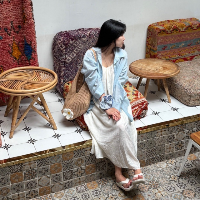 휴양지 홀터넥 끈나시 슬리브리스 원피스 - 상세 이미지 5