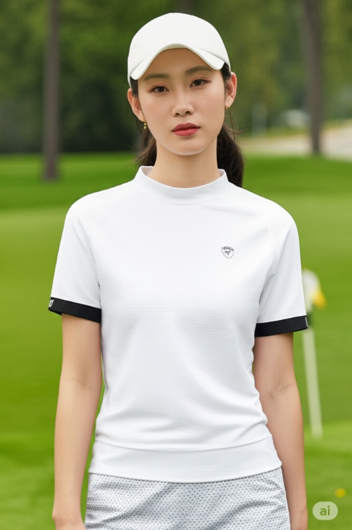 팬텀 FANTOM 여성 여름 냉감 스판 UV차단 반넥 골프웨어 반팔 티셔츠 - 상세 이미지 4