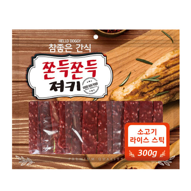 헬로도기 쫀득져키 대용량강아지간식 애견 건조간식 소고기+라이스스틱, 300g, 1개 - 상품 이미지
