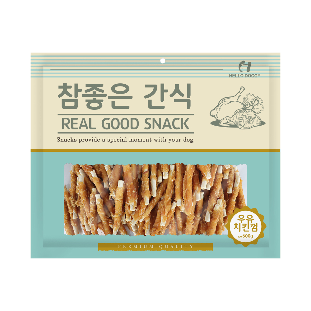 헬로도기 강아지대용량간식 건조 사사미 애견간식 우유치킨껌, 600g, 1개 - 메인 이미지