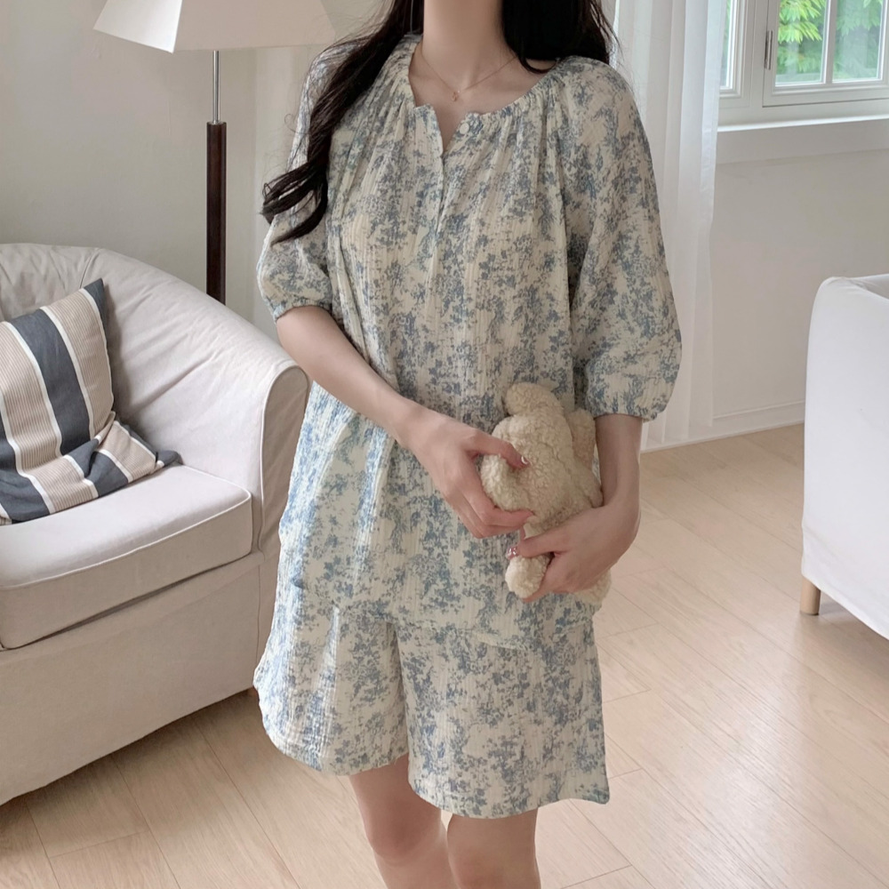 요루면잠옷 순면잠옷 파자마반바지 여름 뜨왈 반팔 홈웨어 세트 이미지 7