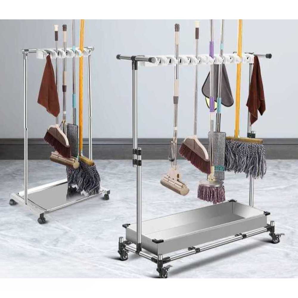 마포 걸레 걸이 청소도구 정리 벽걸이형 수납 보관함 90cm-10후크/12후크(그레이 받침대) - 상세 이미지 3