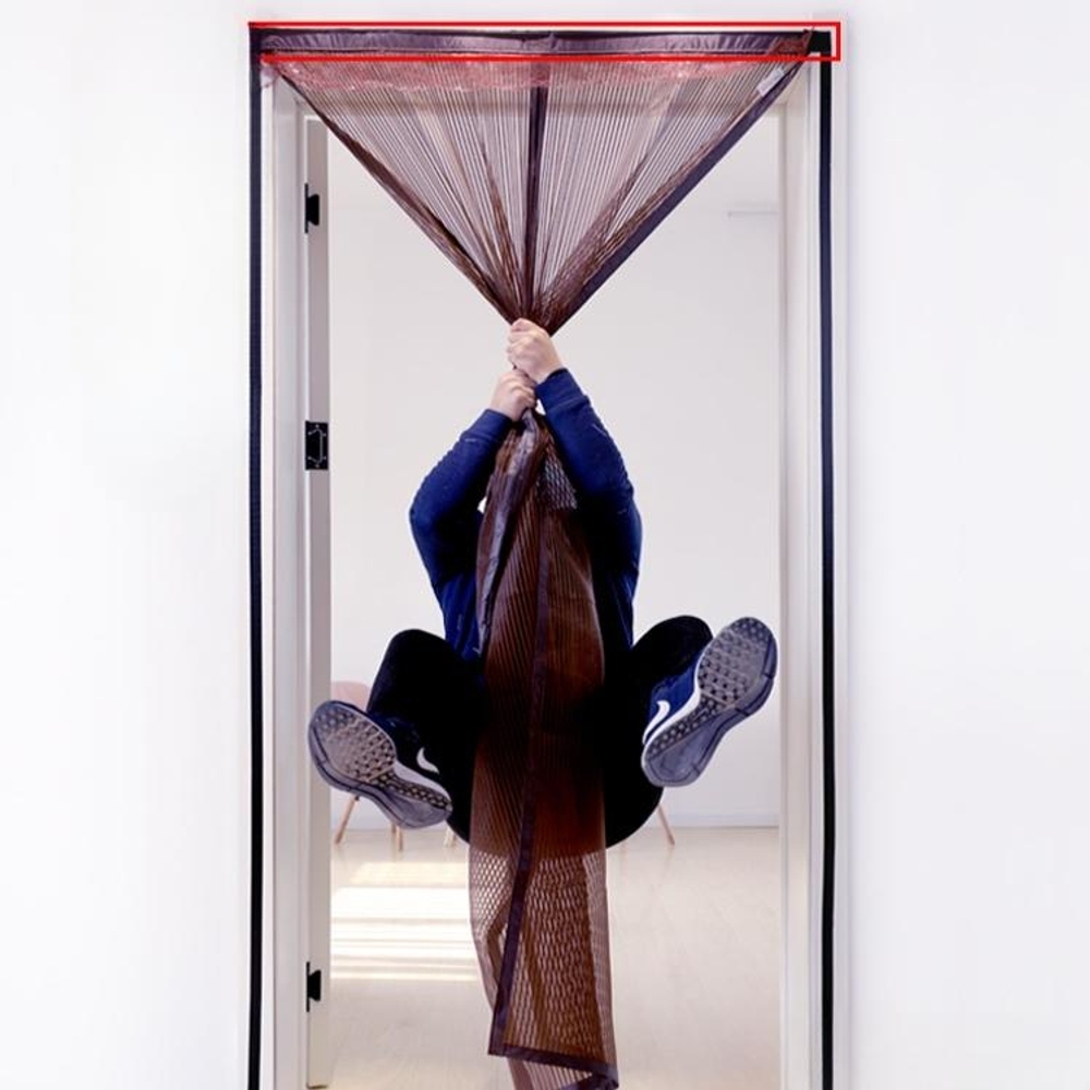 출입문 커튼 모기장 현관 베란다 안방  칸막이 벨크로 미세 방충망  브라운 90x210cm - 상세 이미지 4