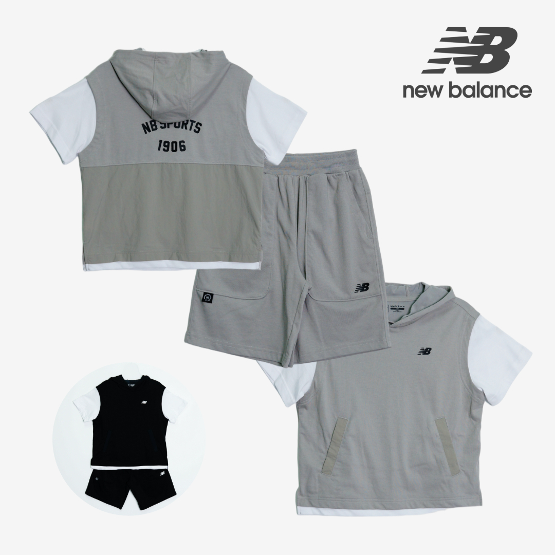 뉴발란스 키즈 남아 여아 반팔 레이어드 후드 상하의세트 셋업