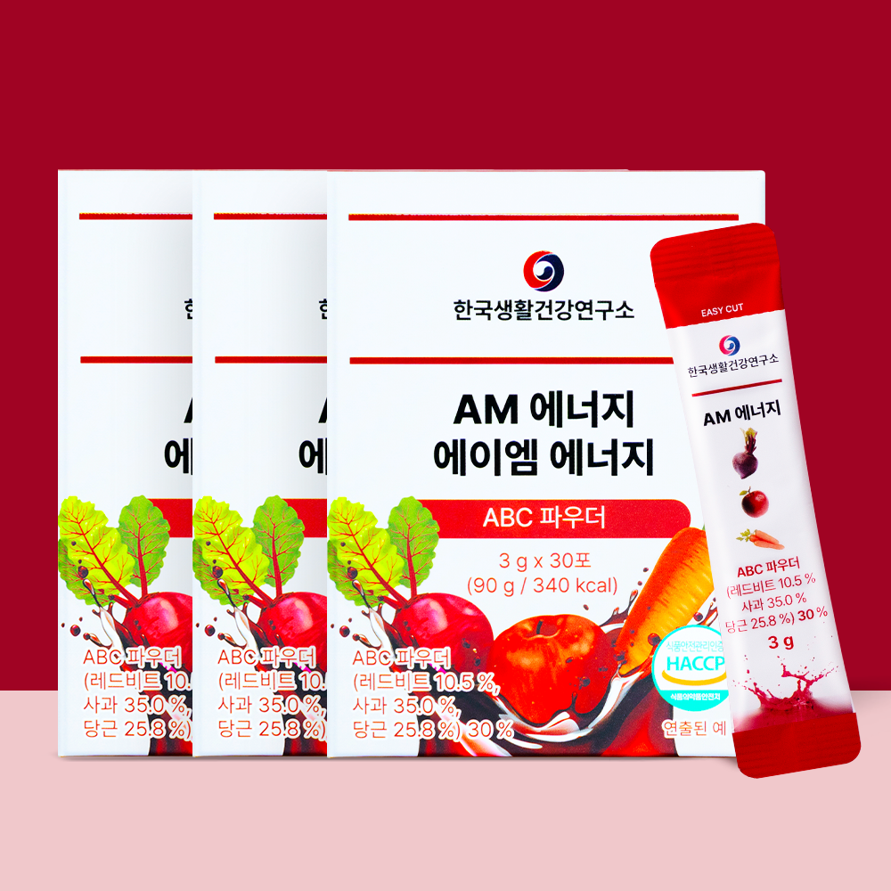 ABC쥬스 분말 AM에너지 멀티비타민 아침루틴 비타민 B·C 믹스베리맛 30포, 3개 - 상품 이미지