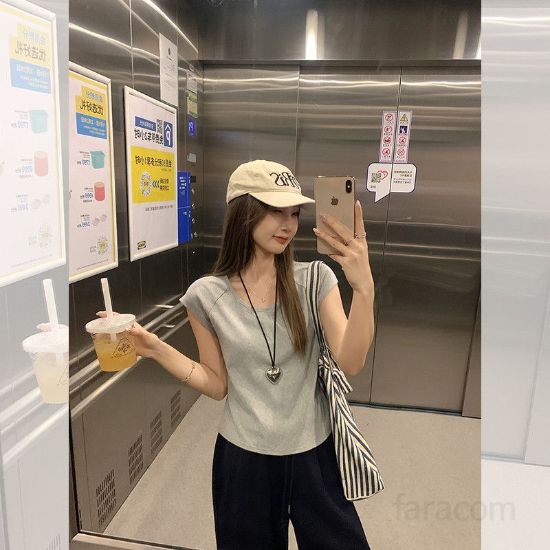 봄 여름 여성 슬림핏 라운드넥 나그랑 무지 반팔 티셔츠 면스판 데일리룩 캐주얼룩 베이직 1752 - 상세 이미지 5