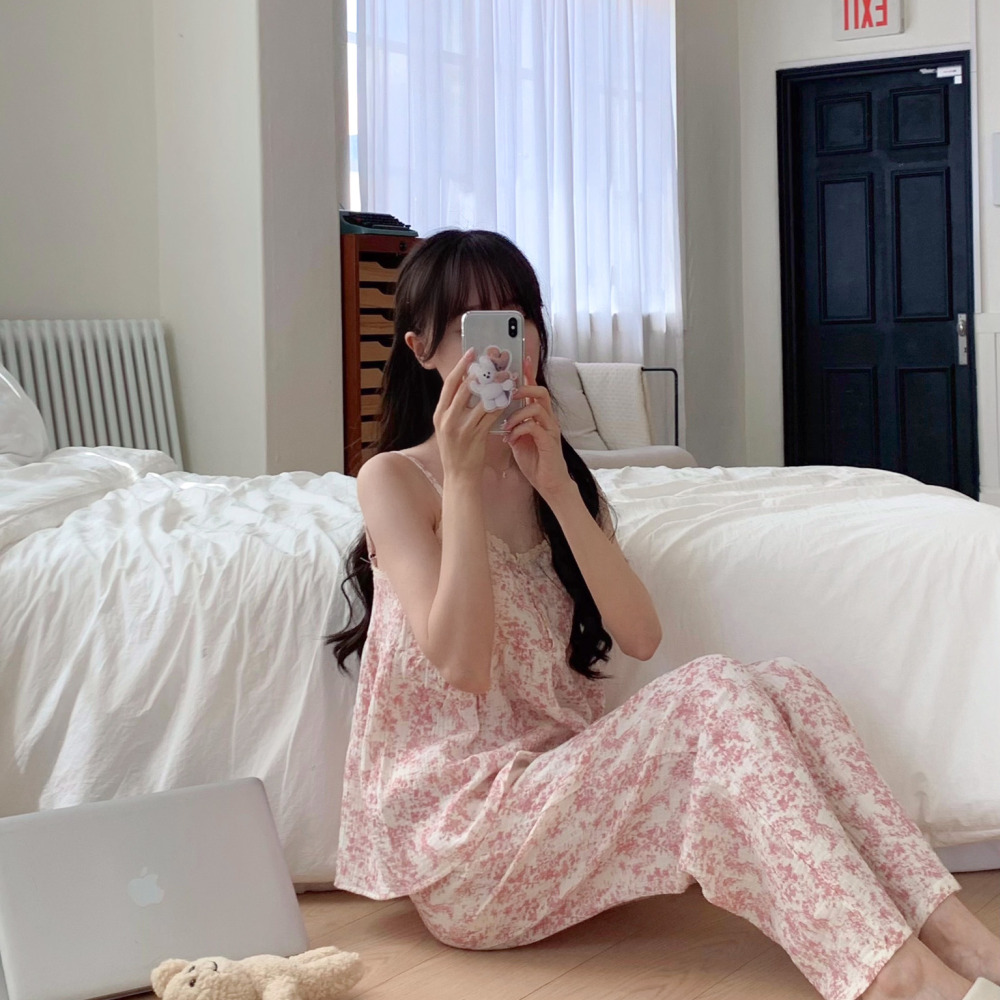 요루면잠옷 나시잠옷 뜨왈 여성 민소매 긴바지 여름 파자마 세트 이미지 7