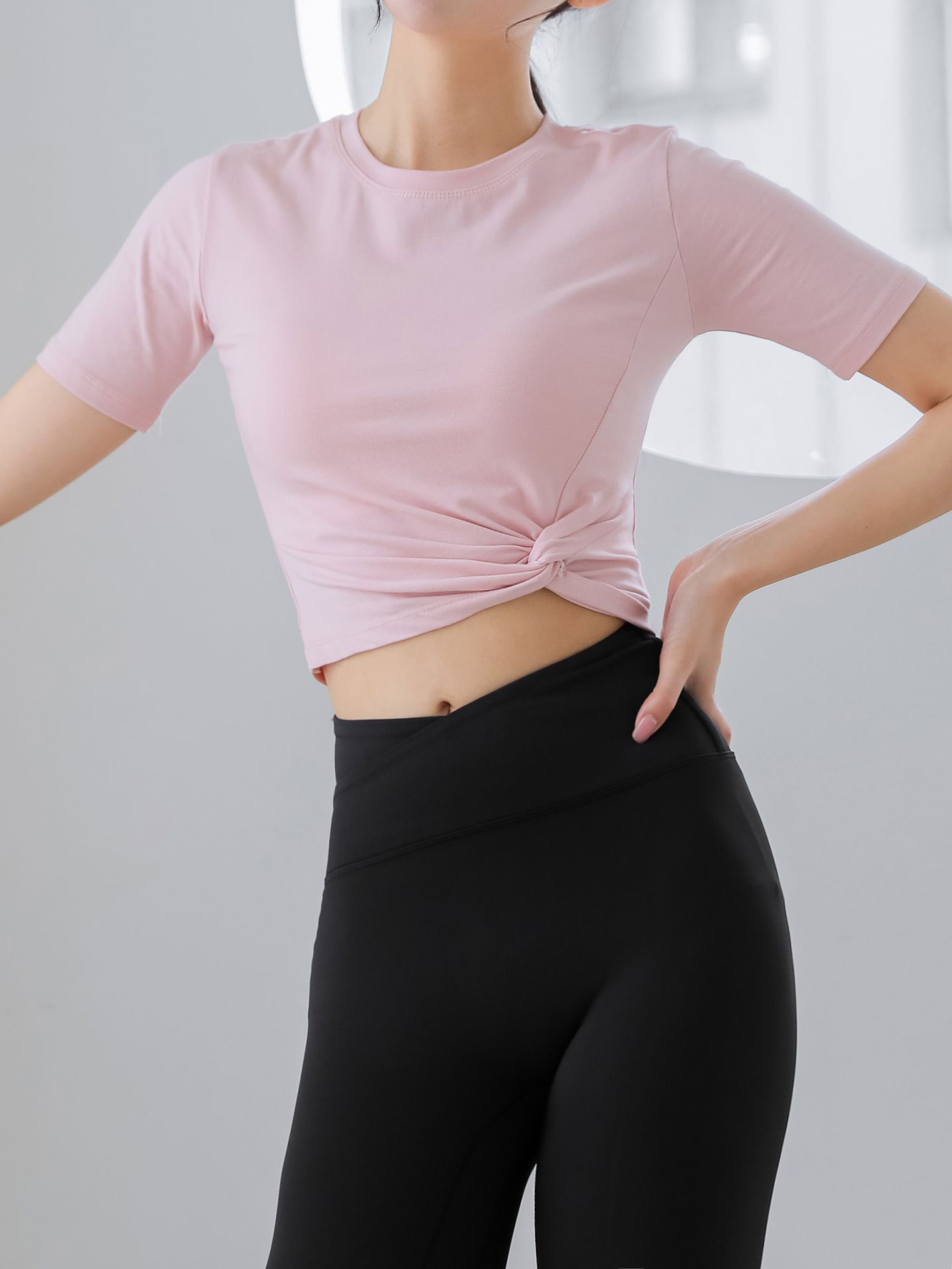 필라테스복 요가복 필라테스 상의 여름 반팔 크롭 운동복 - 상세 이미지 3