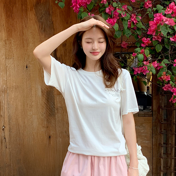 로즈 프린팅 루즈핏 코튼 반팔 티셔츠 ts4604 - 상품 이미지