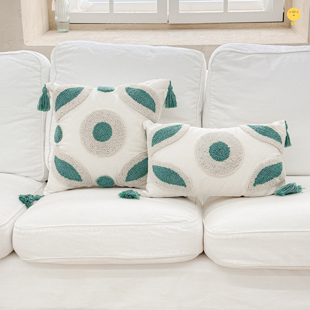 달떵 여름 북유럽 오벌 터프팅 세이지민트 거실 쇼파 쿠션 커버 50x30 예쁜 고급 광목