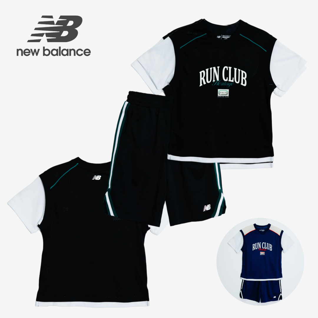 뉴발란스 키즈 남아 여아 쿨 메쉬 레이어드 반팔 상하의세트 셋업