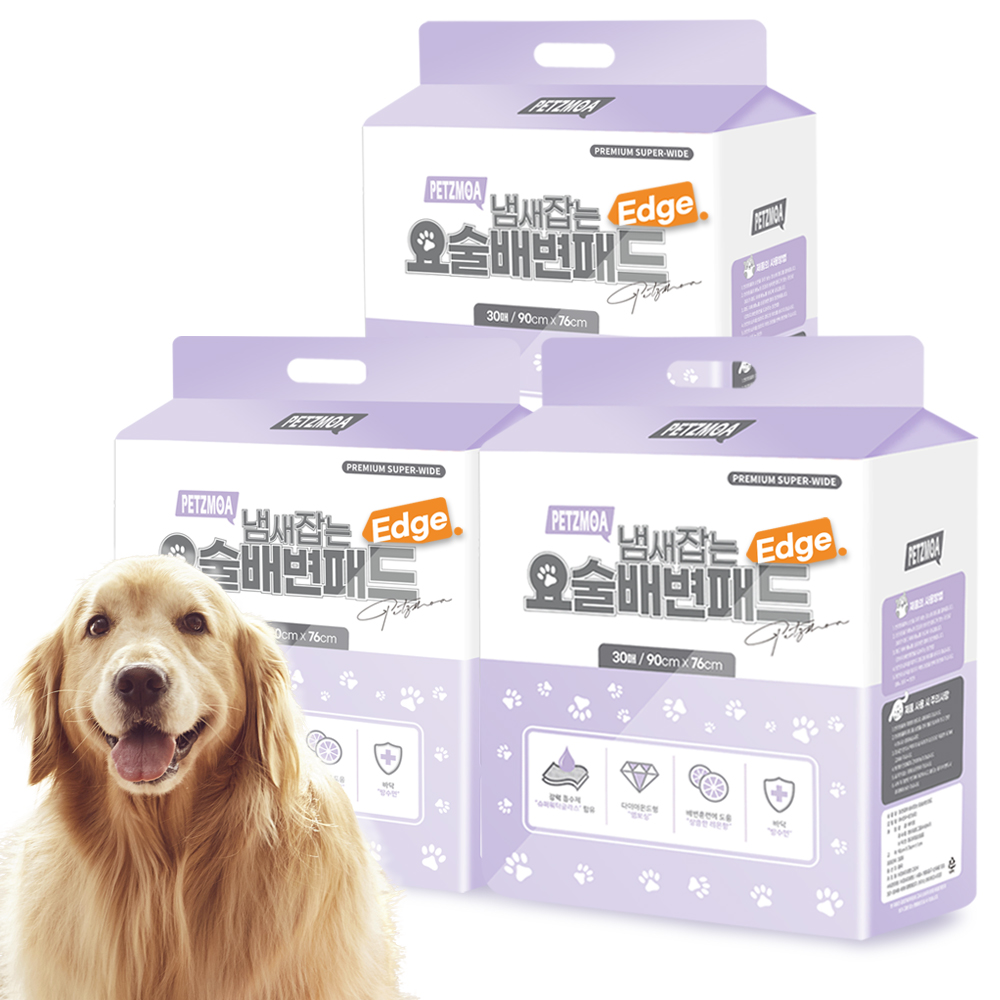 페츠모아(천연펄프) 요술배변패드 프리미엄 엣지 강아지 배변패드 특대형, 30매입, 3개