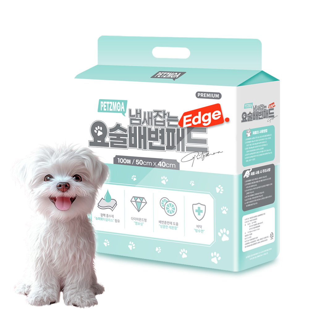 페츠모아(천연펄프) 요술배변패드 프리미엄 엣지 강아지 배변패드 표준형 중형, 100매입, 1개 - 메인 이미지