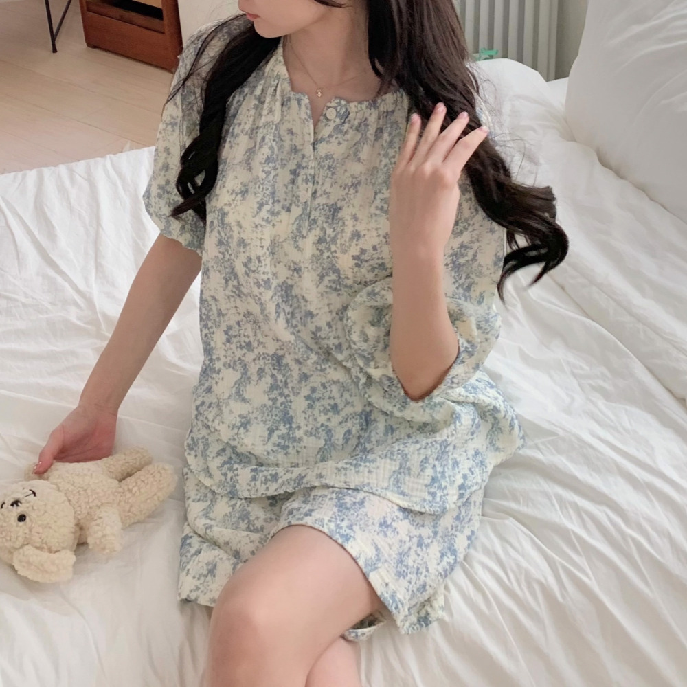 요루면잠옷 순면잠옷 파자마반바지 여름 뜨왈 반팔 홈웨어 세트 이미지 6