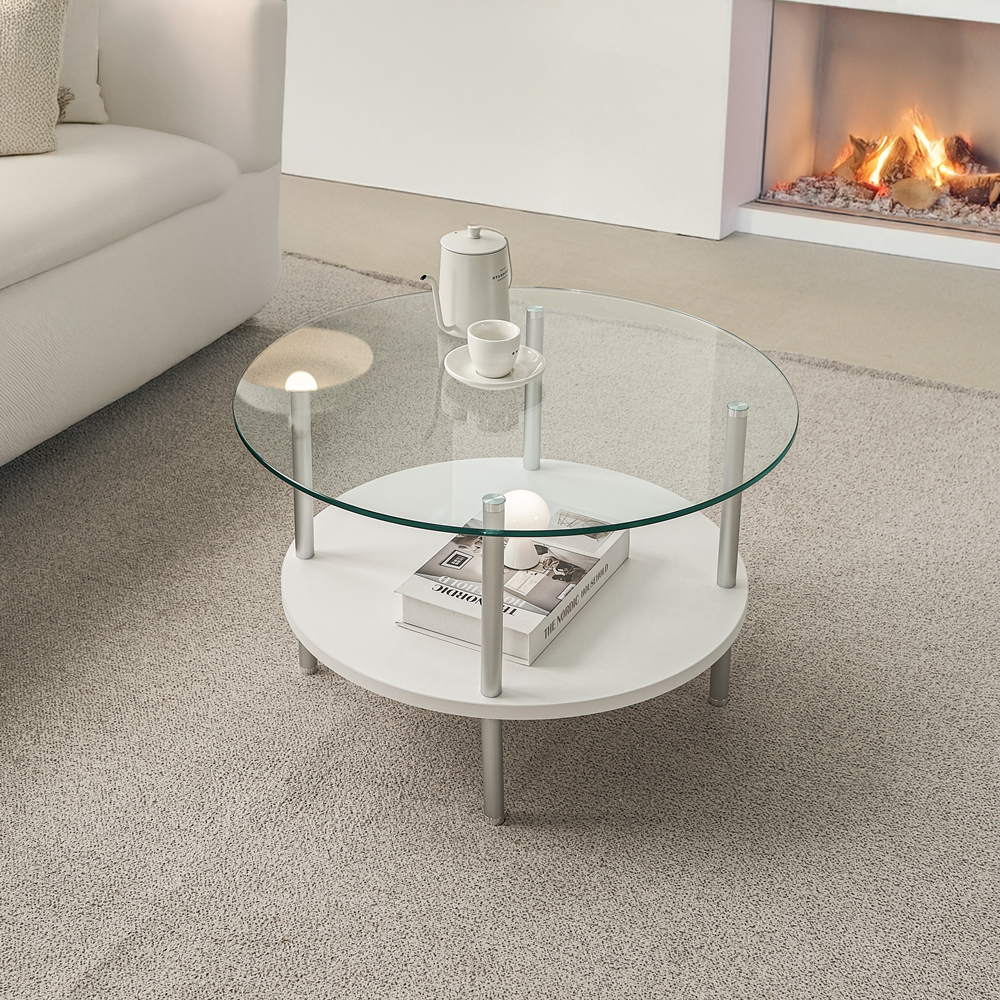 클라르 높은 좌식테이블 소파 쇼파 원형 낮은 커피 유리 테이블