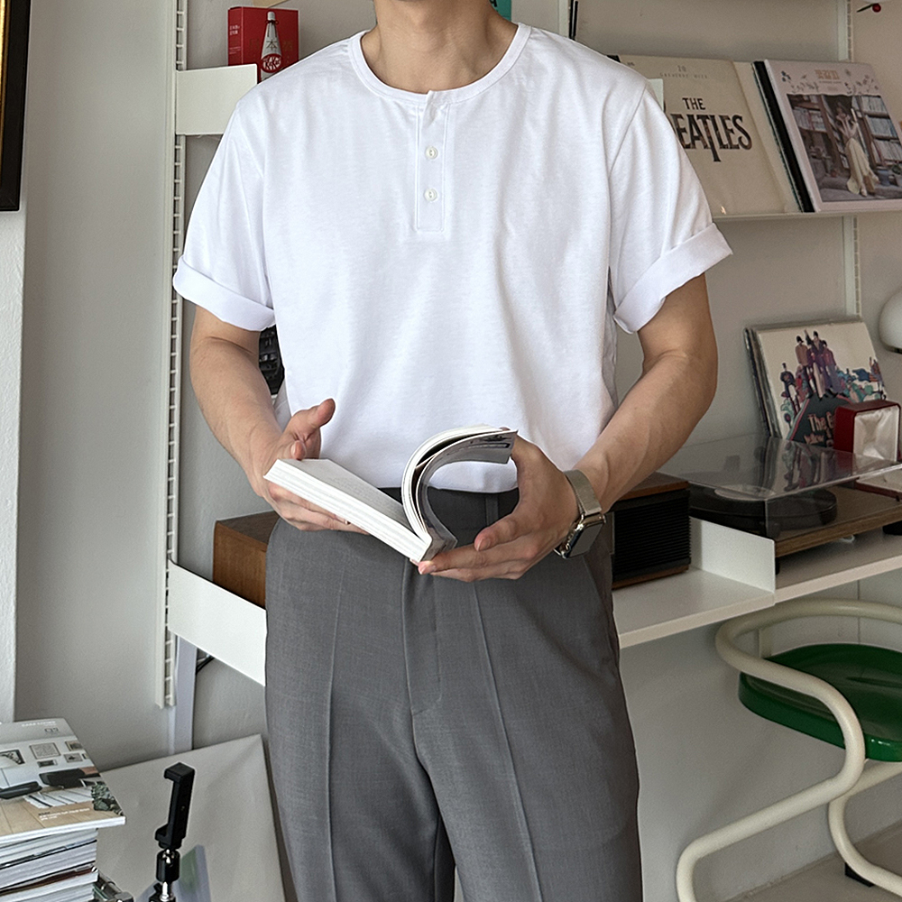 헨리넥 반팔 오버핏 쿨 분또 티셔츠 남자 반팔티 - 상품 이미지