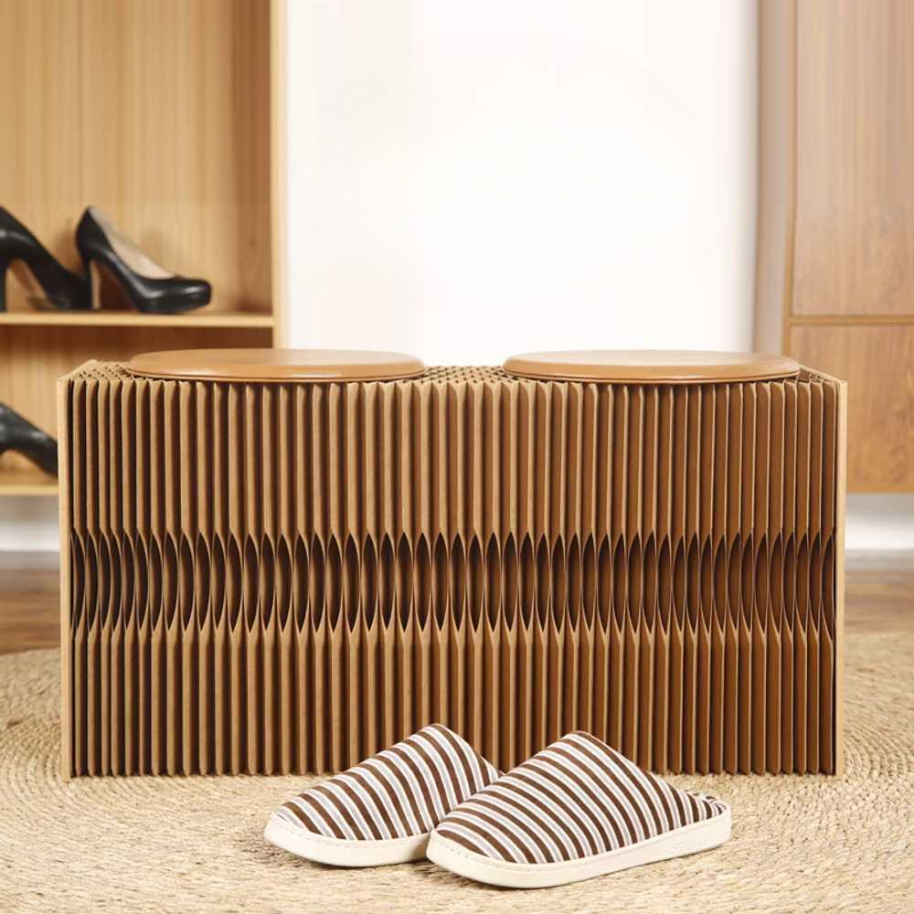 종이 의자 골판지 접이식 친환경 휴대용 임시 좌석 다크브라운 30x100cm(2인용) - 상세 이미지 3