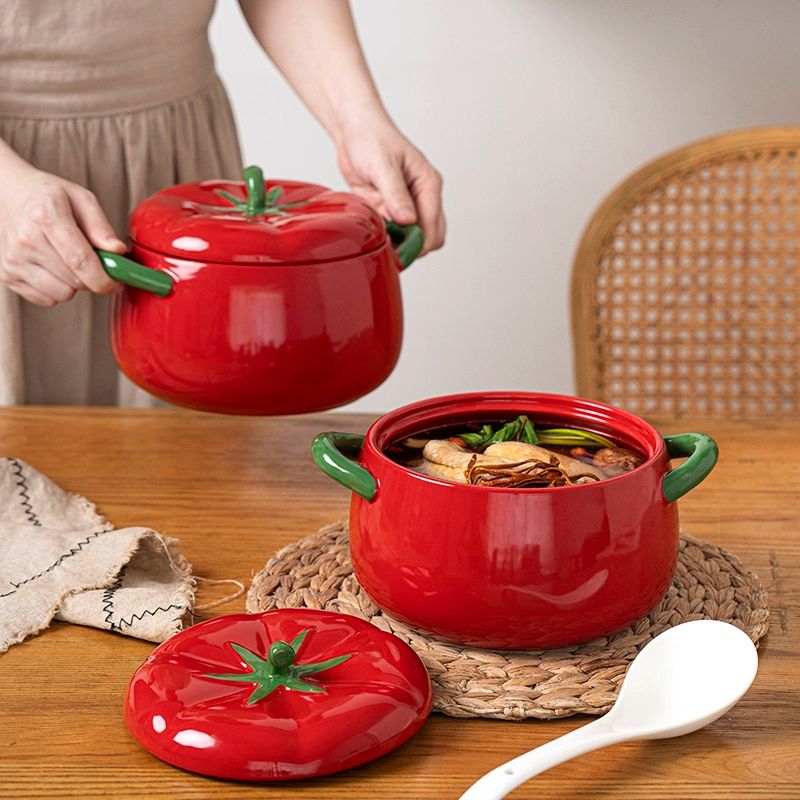 양수 냄비 뚜껑 소형 토마토 세라믹 국 가정용 라면 그릇 900ml 토마토-라면 그릇 - 상품 이미지