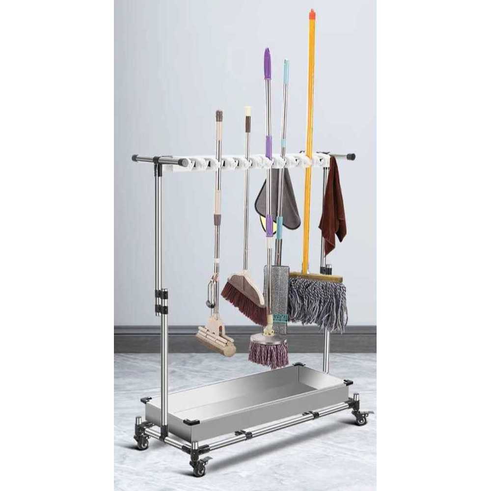 마포 걸레 걸이 청소도구 정리 벽걸이형 수납 보관함 90cm-10후크/12후크(그레이 받침대) - 상세 이미지 2
