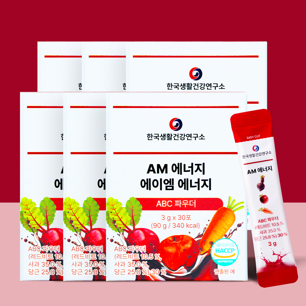ABC쥬스 분말 AM에너지 멀티비타민 아침루틴 비타민 B·C 믹스베리맛 30포, 6개 - 상품 이미지