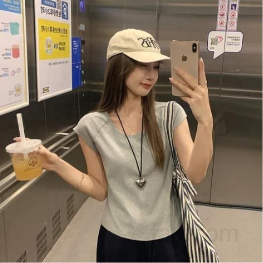 봄 여름 여성 슬림핏 라운드넥 나그랑 무지 반팔 티셔츠 면스판 데일리룩 캐주얼룩 베이직티 1752 - 상품 이미지