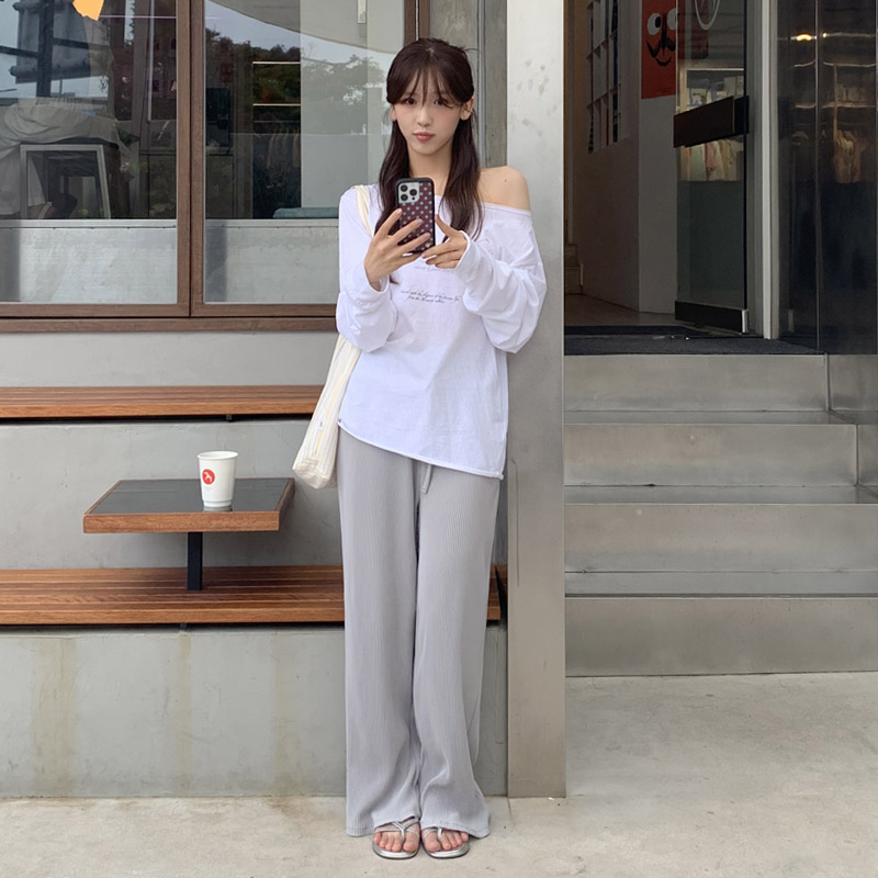 루코 레터링 루즈핏 입술넥 긴팔 티셔츠 ts4642 - 상세 이미지 3