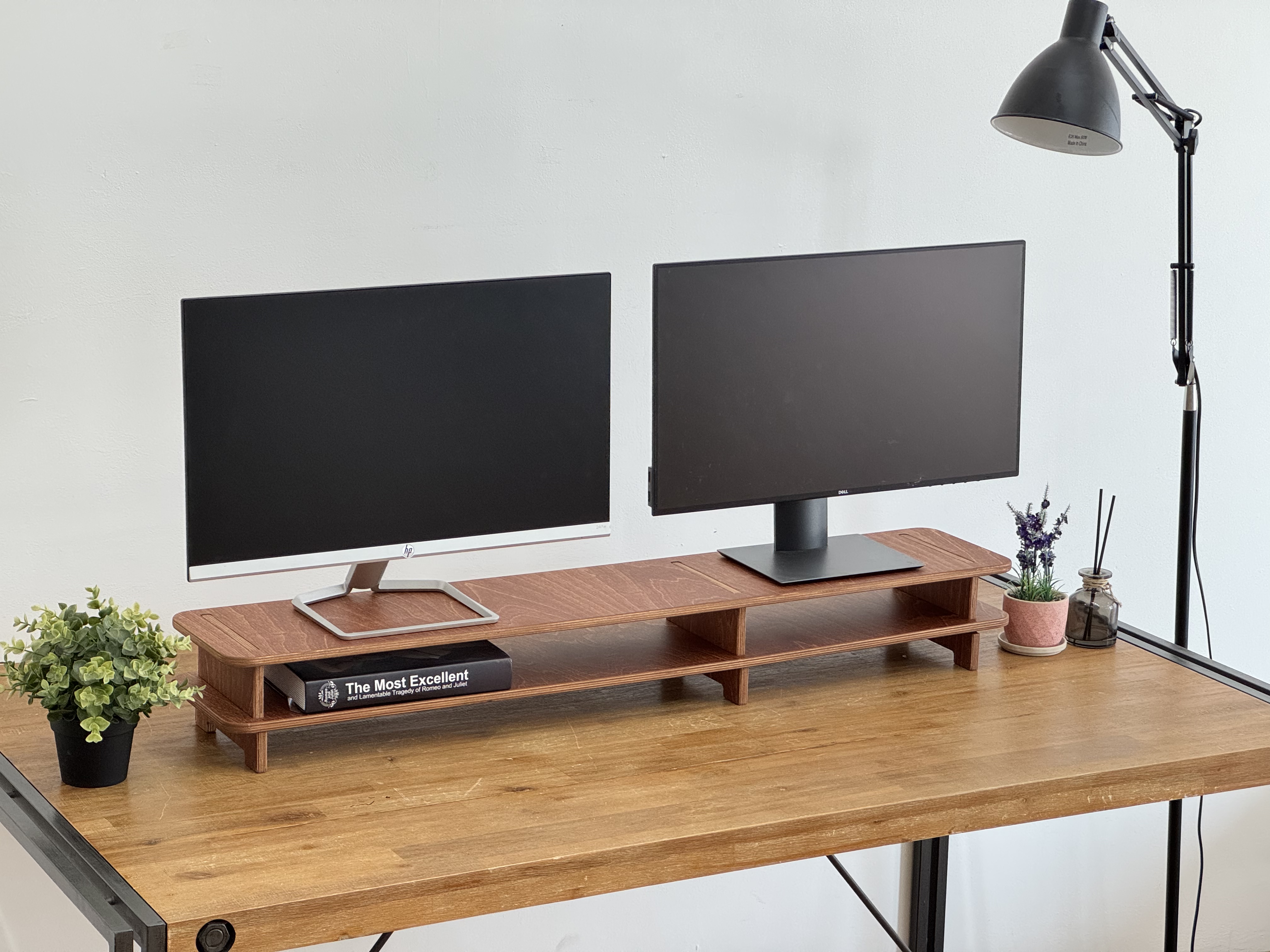 양장박웍스 모니터 받침대 원목 고급 스탠드 우드 선반 1100mm, 2단 월넛