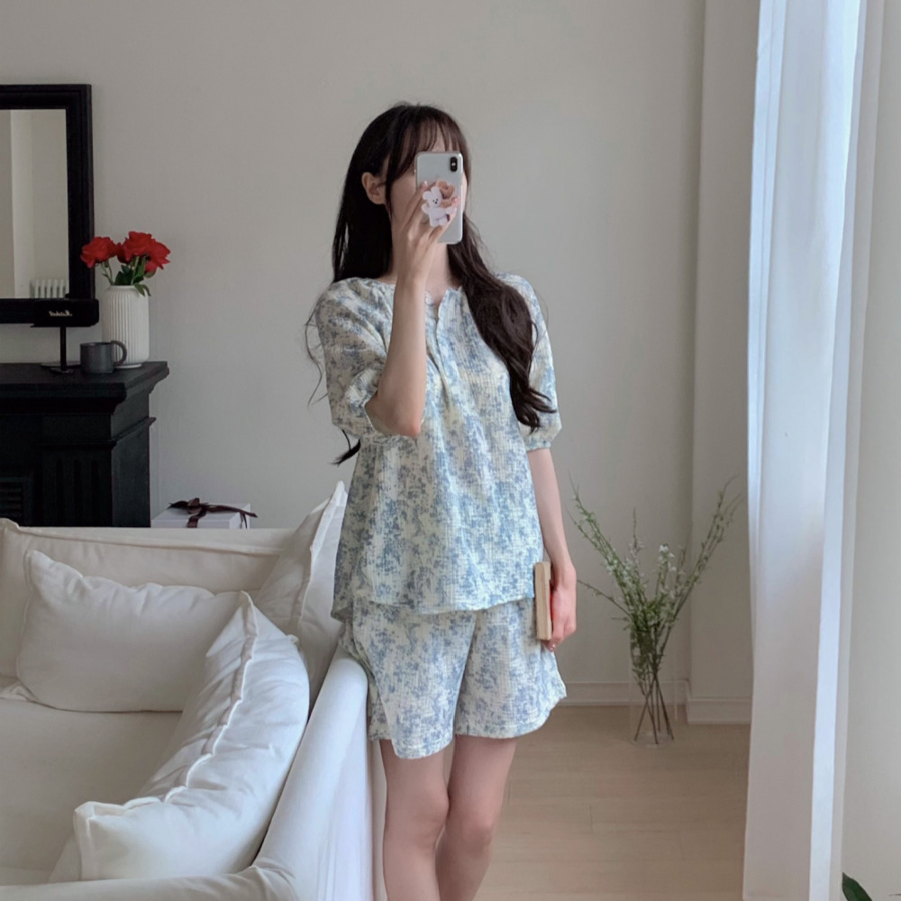 요루면잠옷 순면잠옷 파자마반바지 여름 뜨왈 반팔 홈웨어 세트 - 상세 이미지 4