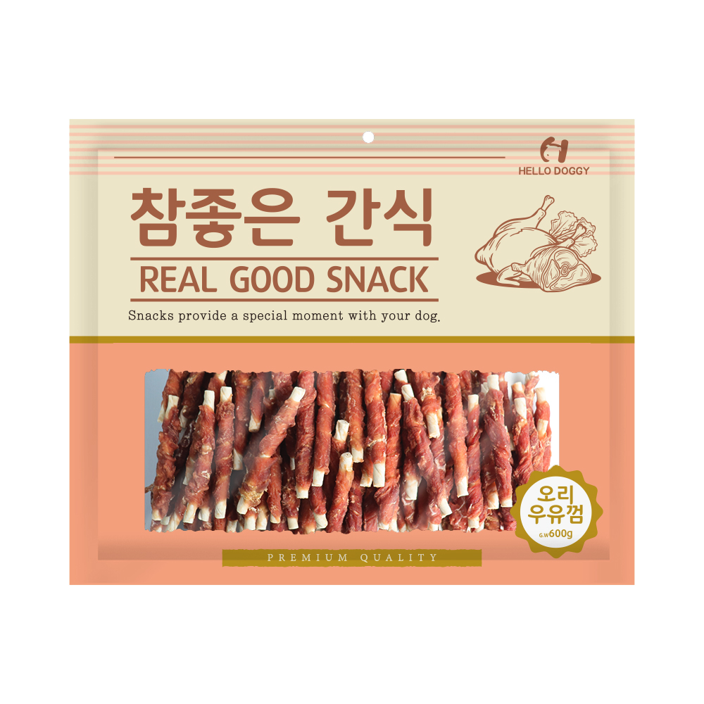헬로도기 강아지대용량간식 건조 사사미 애견간식 오리우유껌, 600g, 1개 - 메인 이미지