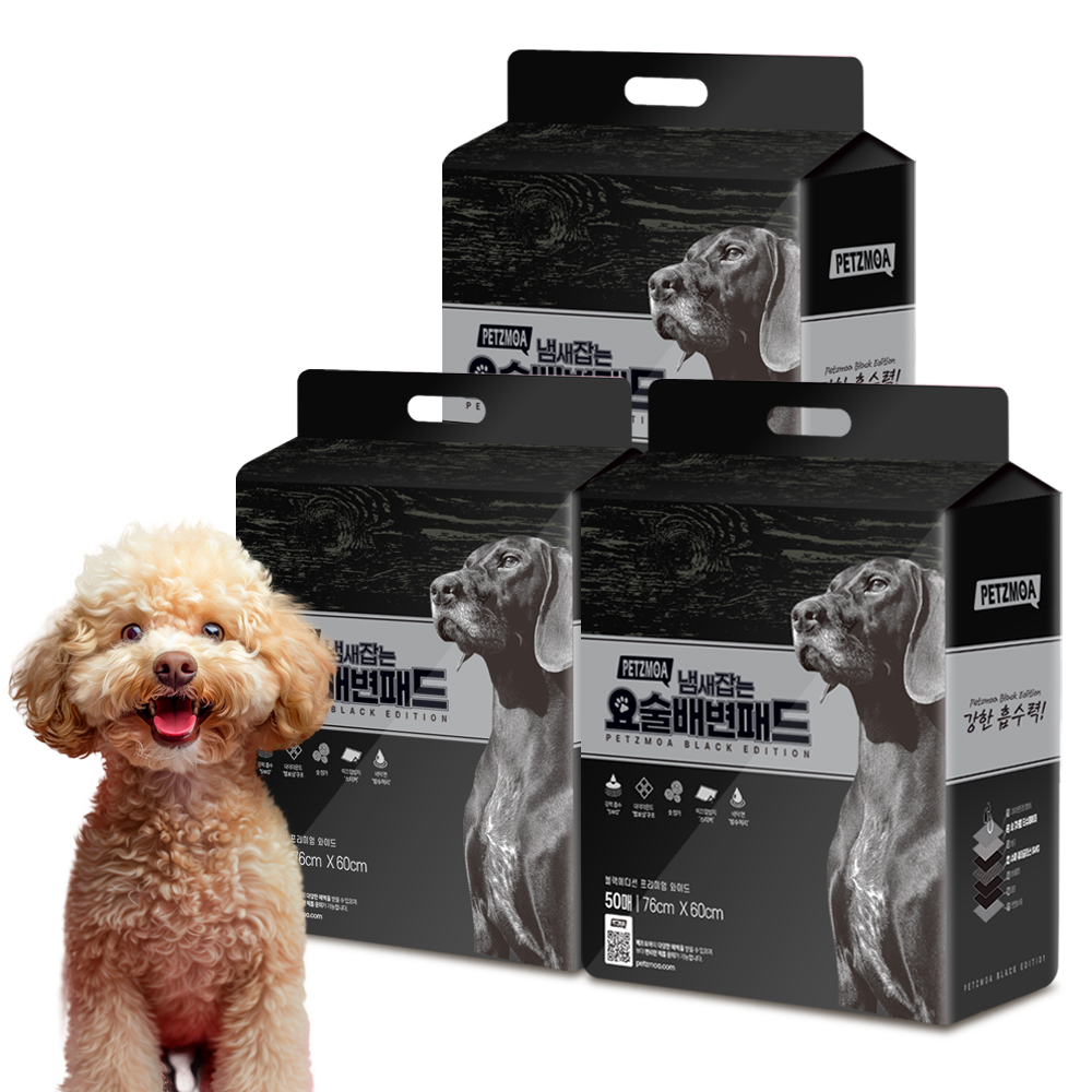 페츠모아(천연펄프) 요술배변패드 블랙에디션 강아지 배변패드 대형, 50매입, 3개