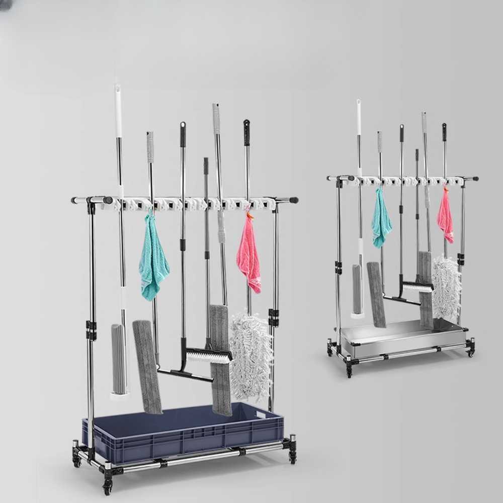 마대 걸레 정리 걸이 청소 도구 스텐 수납 행거 후크 10개/12개후크+대형 플라스틱 받침대 - 상세 이미지 5