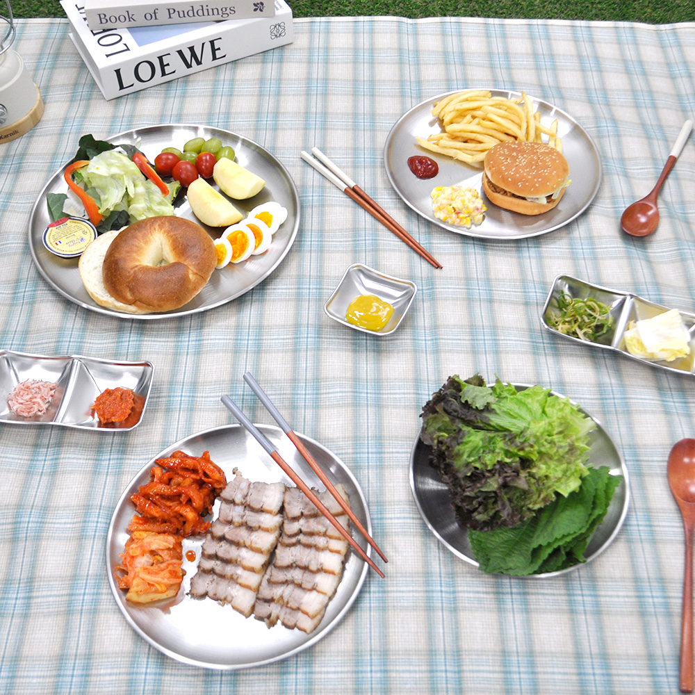 키친유 캠핑 스케치 스텐 원형접시 23cm 과일 보쌈 고기 접시 그릇 앞접시 플레이팅 식당 - 상세 이미지 5